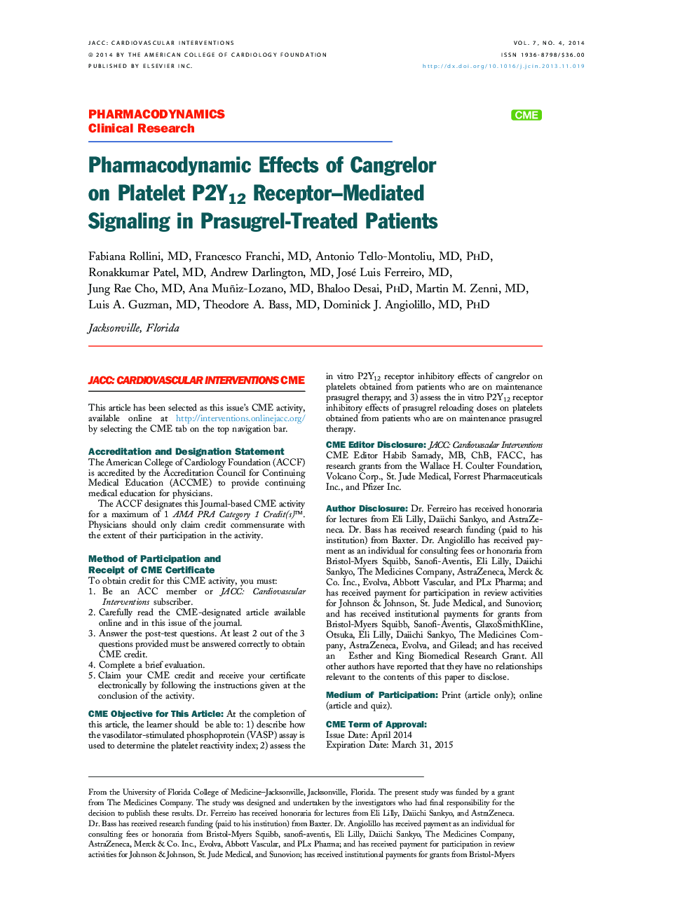 Pharmacodynamic Effects of Cangrelor on Platelet P2Y12 Receptor–Mediated Signaling in Prasugrel-Treated Patients 