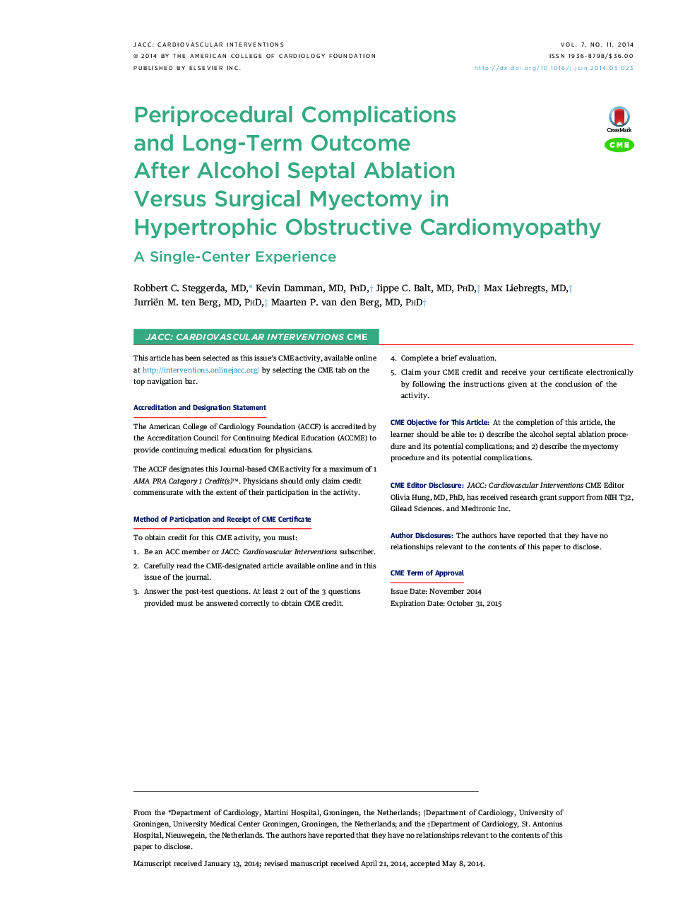 Periprocedural Complications and Long-Term Outcome After Alcohol Septal Ablation Versus Surgical Myectomy in Hypertrophic Obstructive Cardiomyopathy : A Single-Center Experience