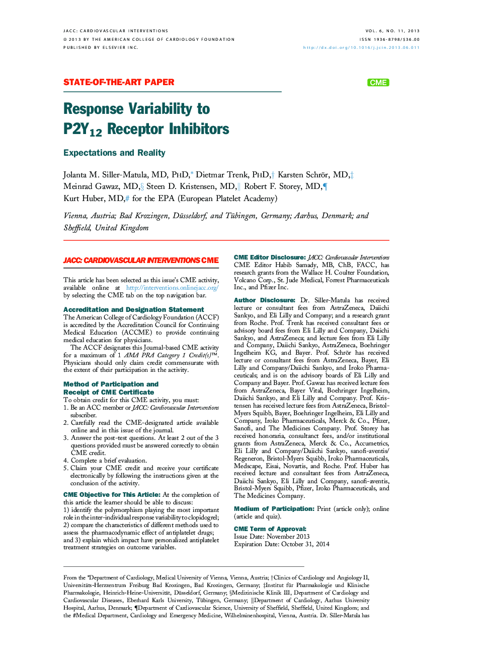 Response Variability to P2Y12 Receptor Inhibitors : Expectations and Reality