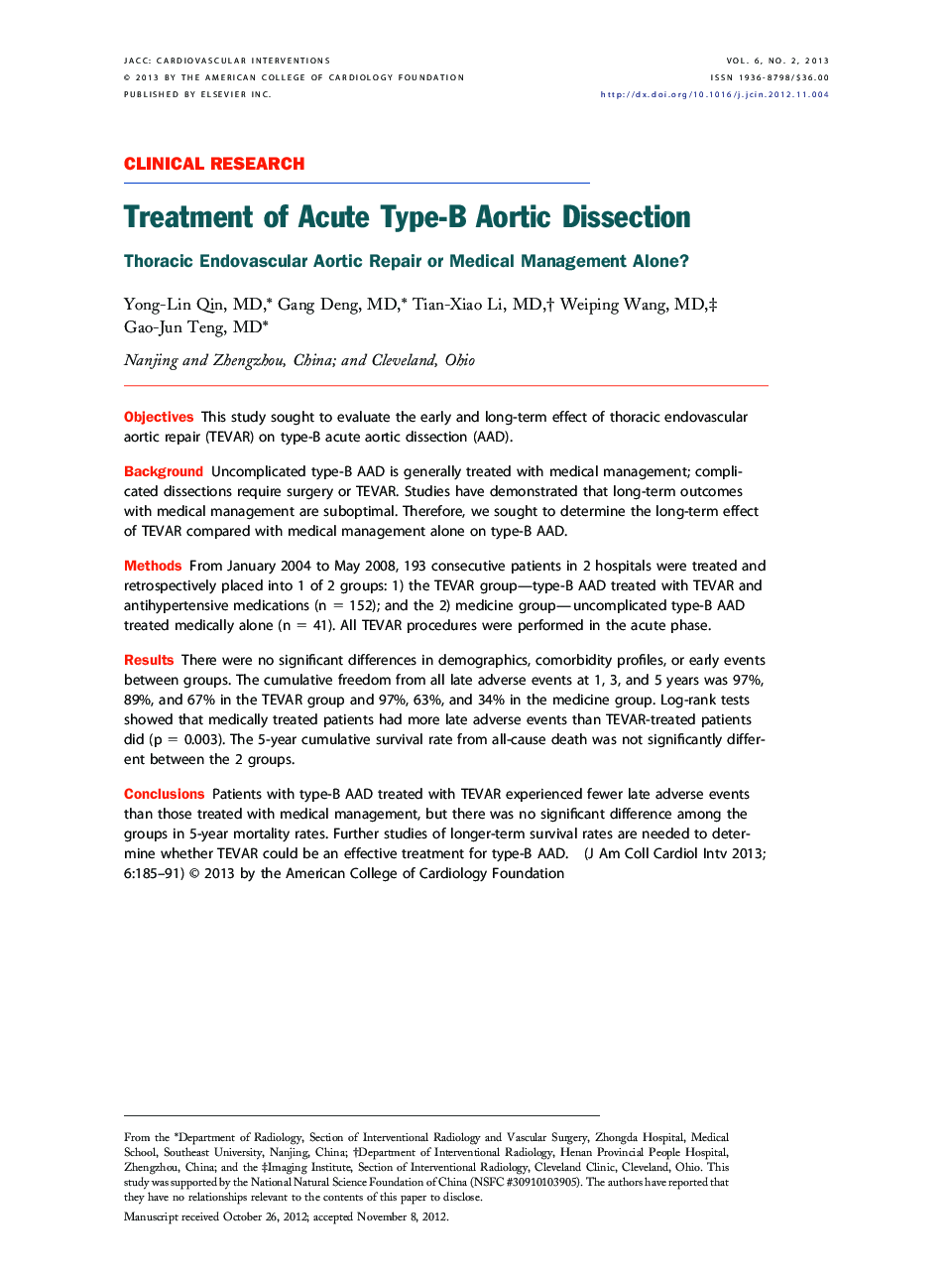 Treatment of Acute Type-B Aortic Dissection : Thoracic Endovascular Aortic Repair or Medical Management Alone?