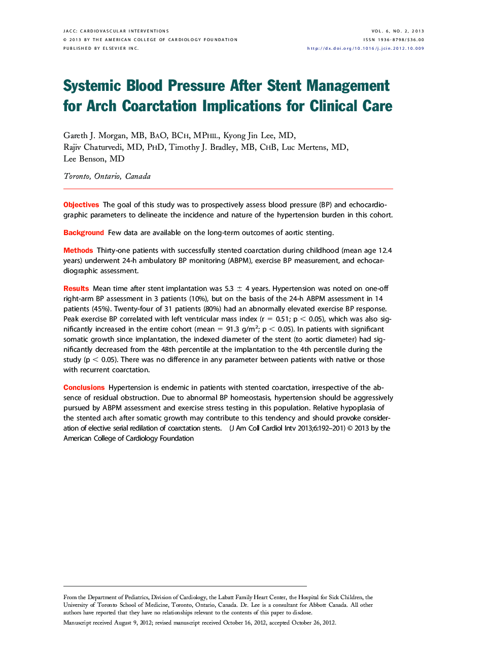 Systemic Blood Pressure After Stent Management for Arch Coarctation Implications for Clinical Care 