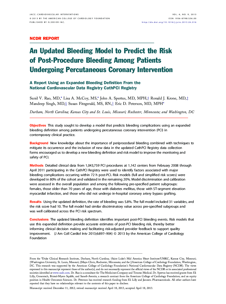 An Updated Bleeding Model to Predict the Risk of Post-Procedure Bleeding Among Patients Undergoing Percutaneous Coronary Intervention : A Report Using an Expanded Bleeding Definition From the National Cardiovascular Data Registry CathPCI Registry