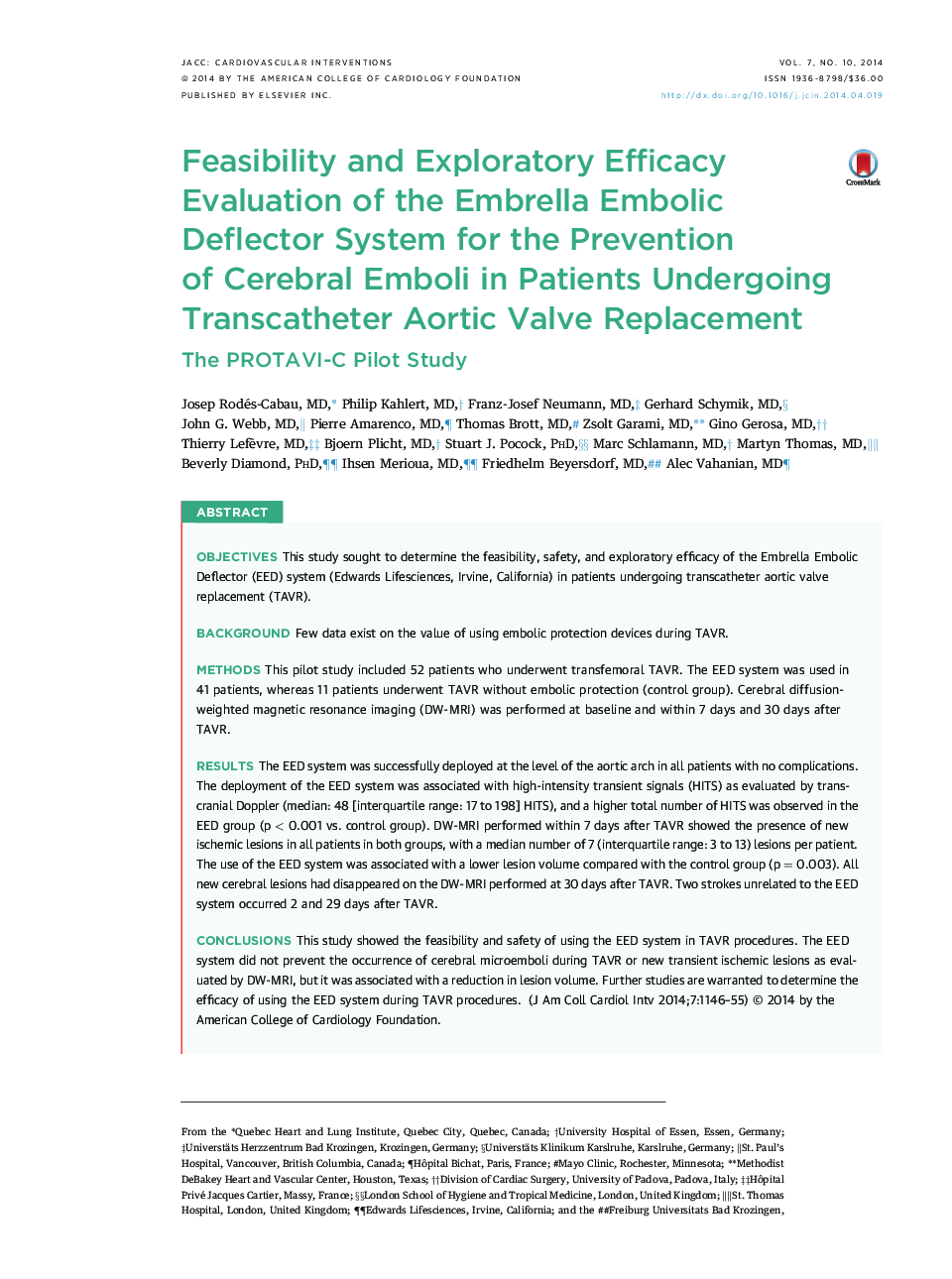 Feasibility and Exploratory Efficacy Evaluation of the Embrella Embolic Deflector System for the Prevention of Cerebral Emboli in Patients Undergoing Transcatheter Aortic Valve Replacement : The PROTAVI-C Pilot Study