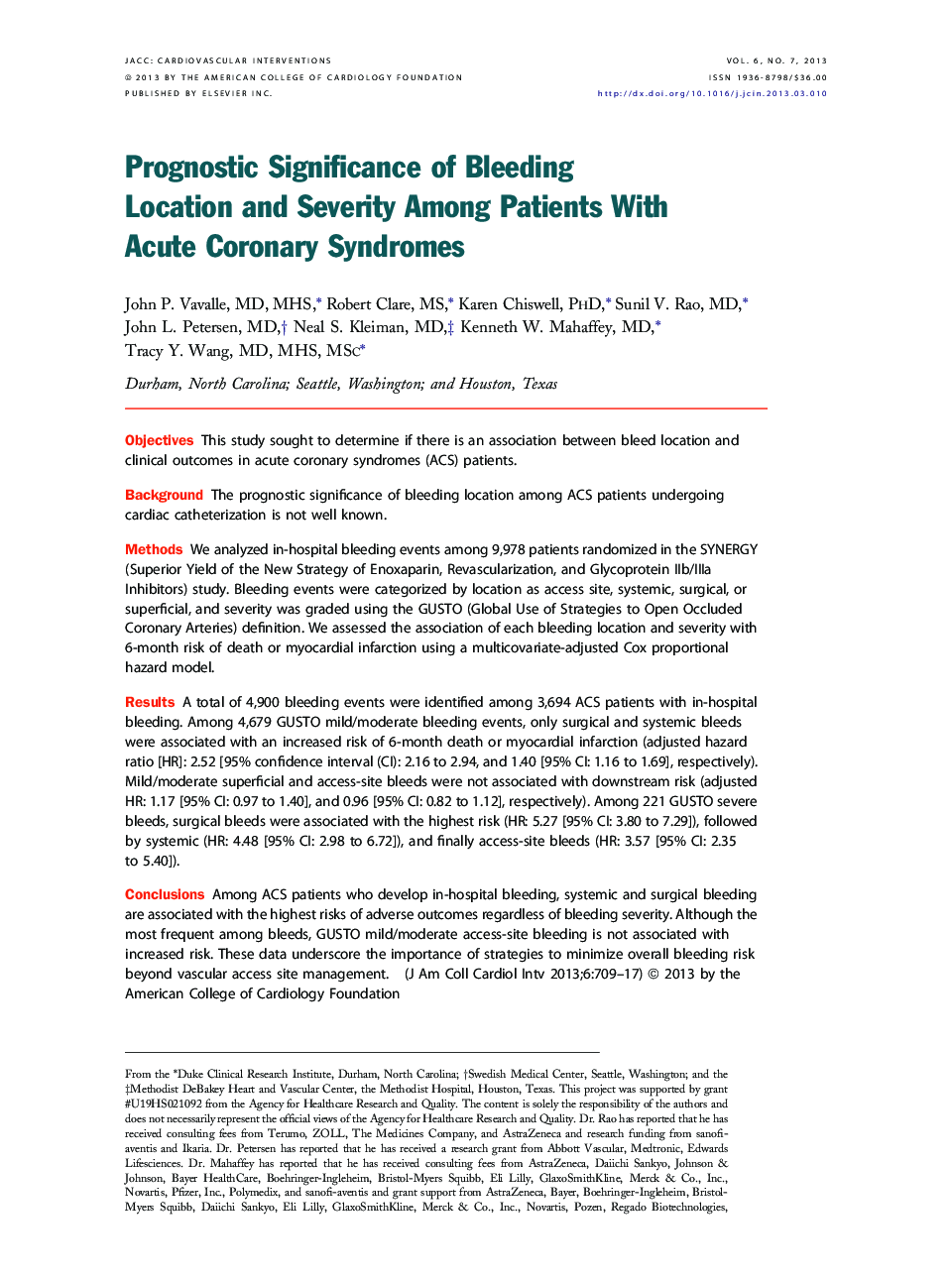 Prognostic Significance of Bleeding Location and Severity Among Patients With Acute Coronary Syndromes 