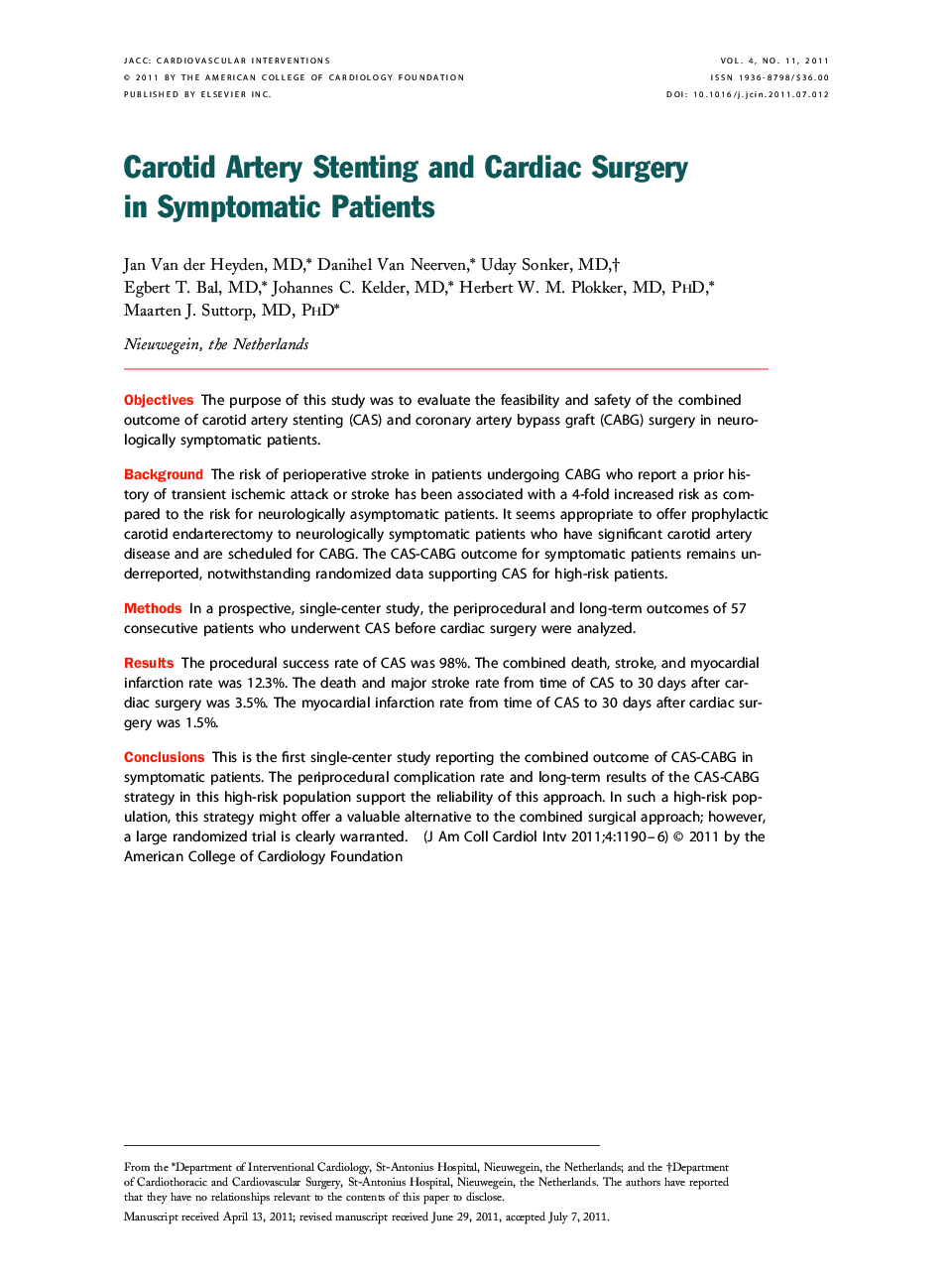 Carotid Artery Stenting and Cardiac Surgery in Symptomatic Patients 