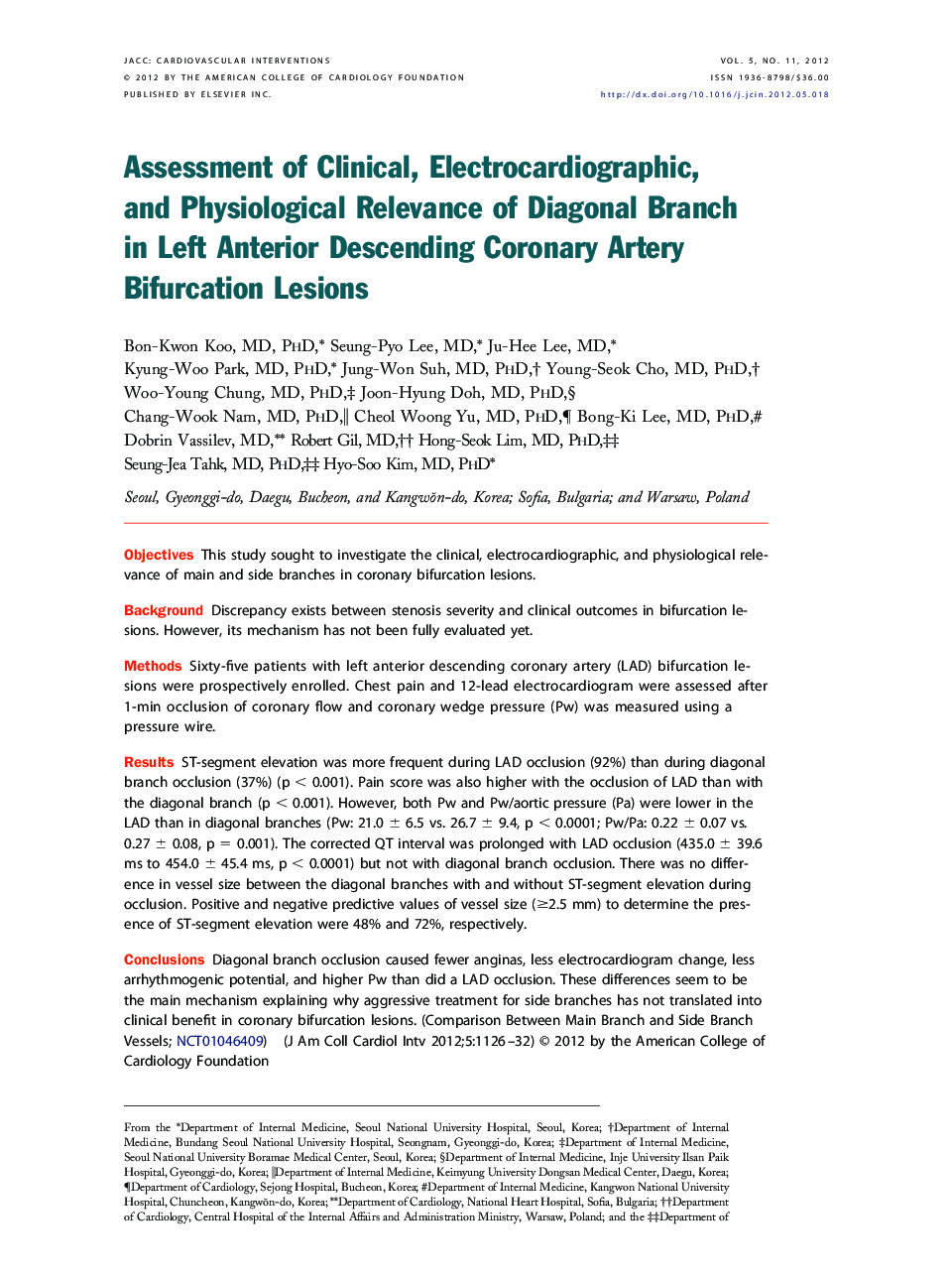 Assessment of Clinical, Electrocardiographic, and Physiological Relevance of Diagonal Branch in Left Anterior Descending Coronary Artery Bifurcation Lesions 