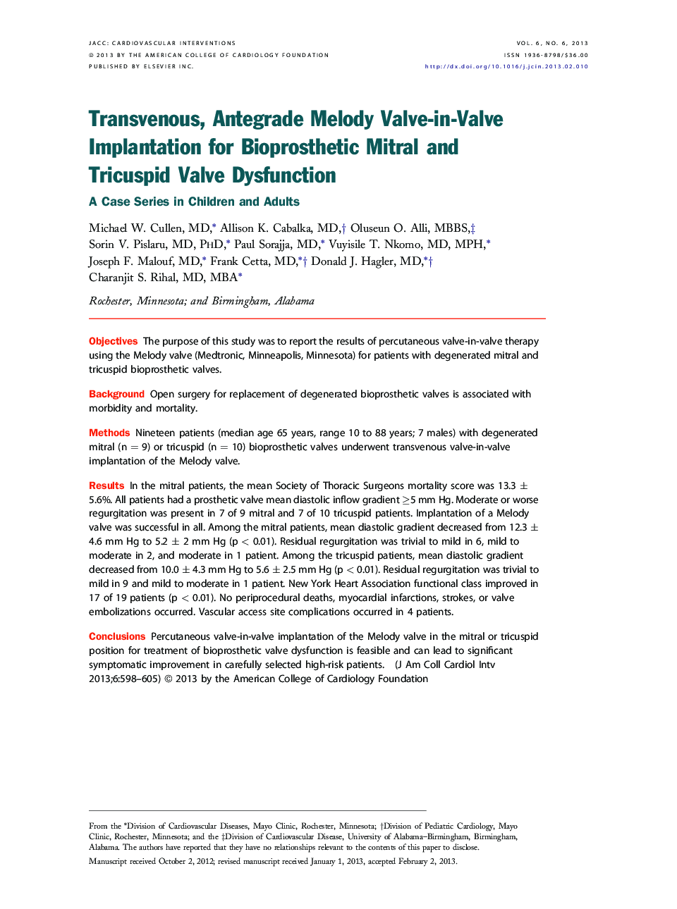 Transvenous, Antegrade Melody Valve-in-Valve Implantation for Bioprosthetic Mitral and Tricuspid Valve Dysfunction : A Case Series in Children and Adults