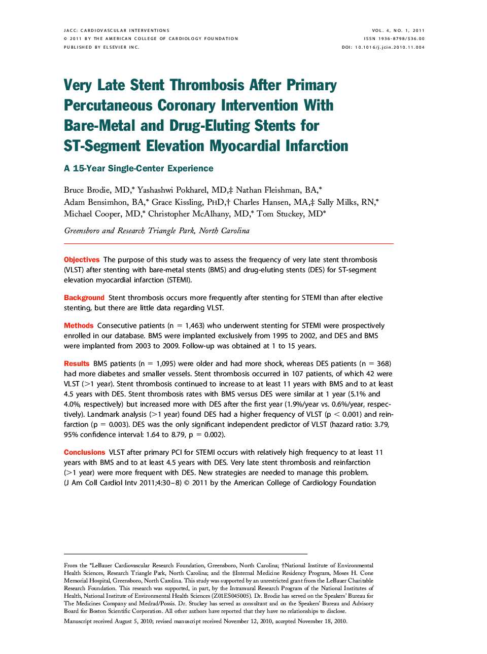 Very Late Stent Thrombosis After Primary Percutaneous Coronary Intervention With Bare-Metal and Drug-Eluting Stents for ST-Segment Elevation Myocardial Infarction : A 15-Year Single-Center Experience