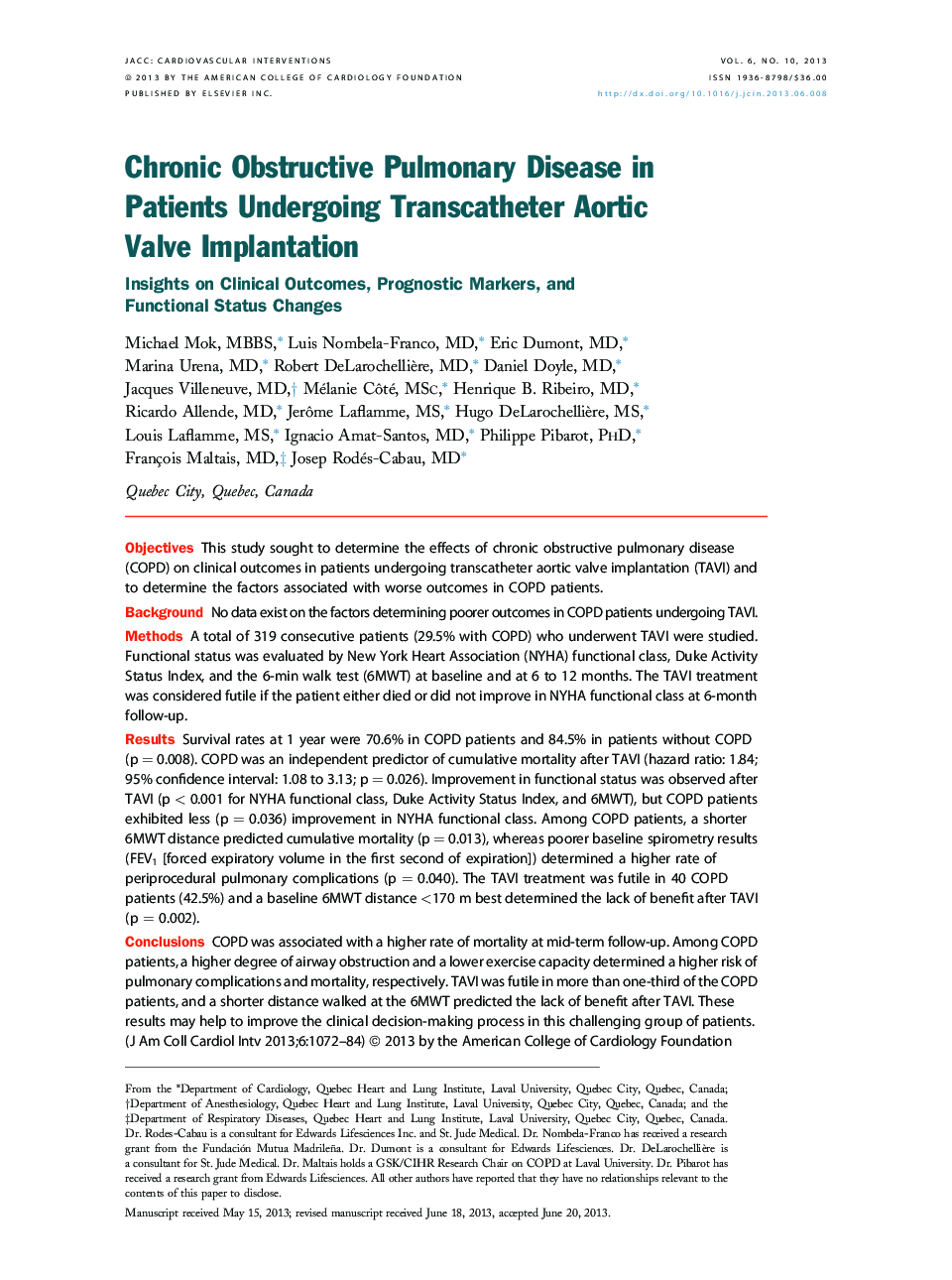 Chronic Obstructive Pulmonary Disease in Patients Undergoing Transcatheter Aortic Valve Implantation : Insights on Clinical Outcomes, Prognostic Markers, and Functional Status Changes