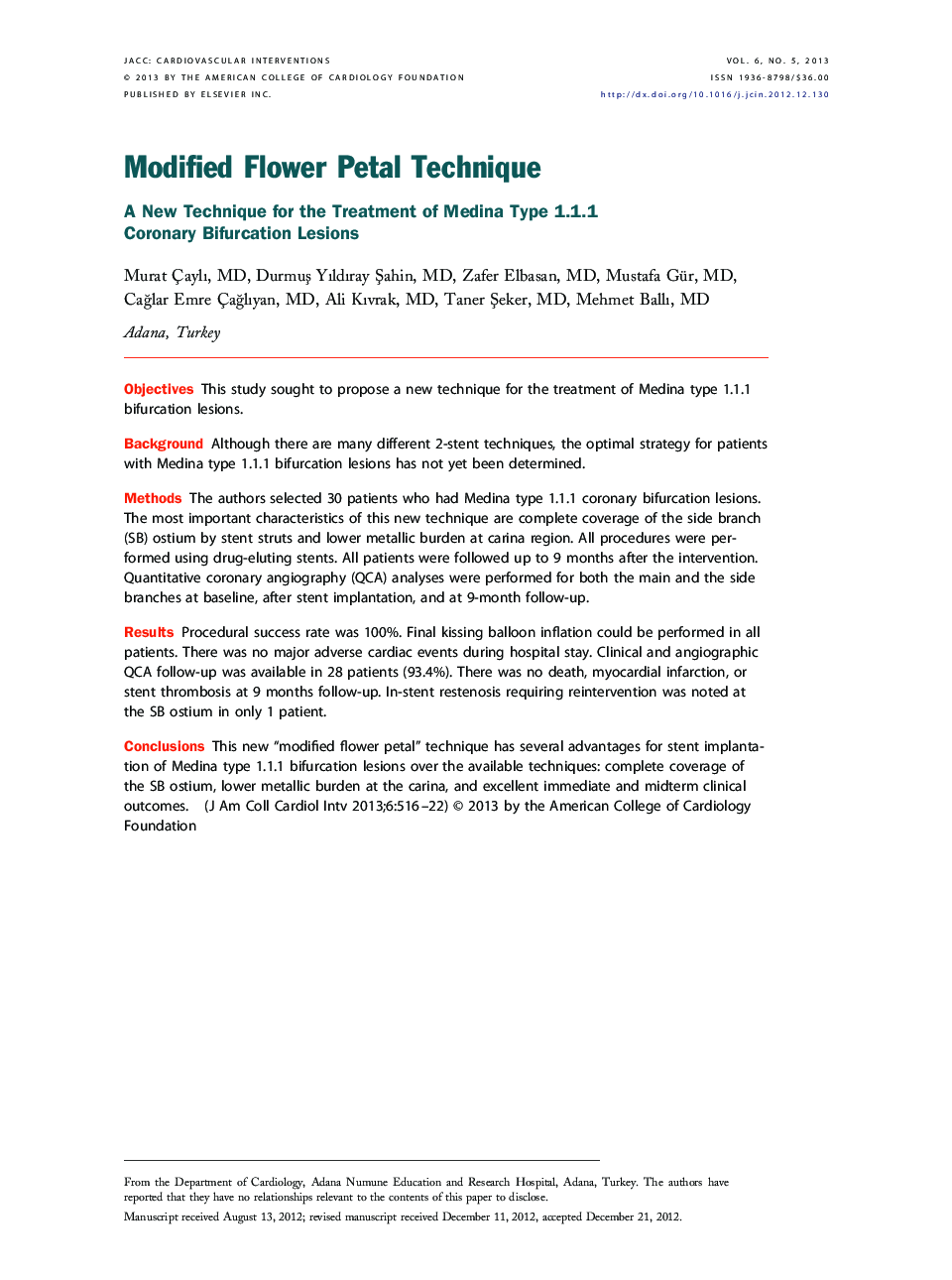 Modified Flower Petal Technique : A New Technique for the Treatment of Medina Type 1.1.1 Coronary Bifurcation Lesions