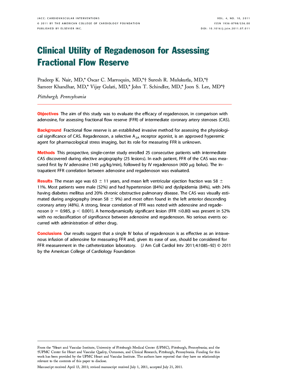 Clinical Utility of Regadenoson for Assessing Fractional Flow Reserve 