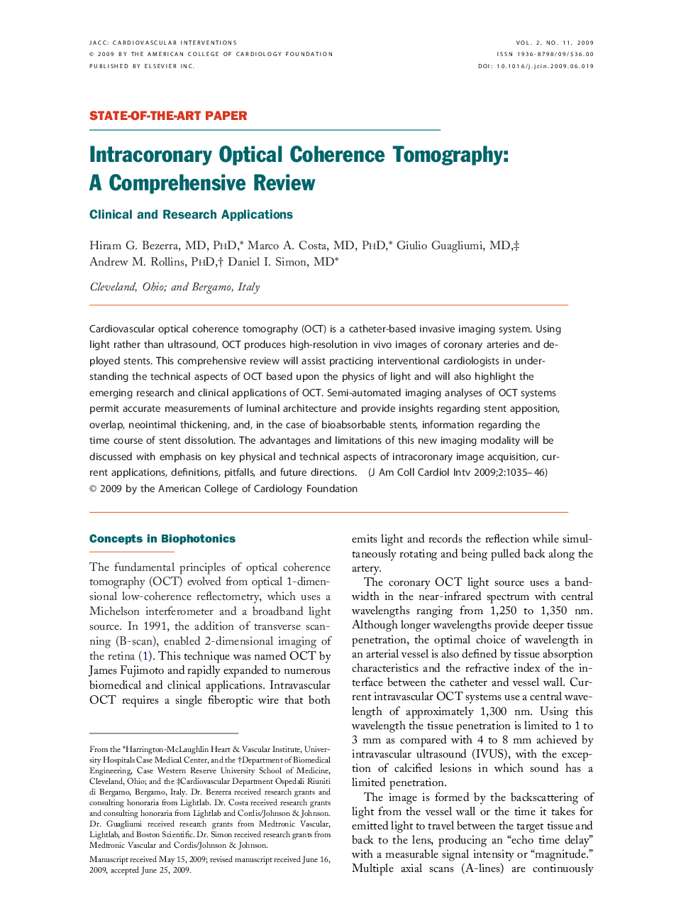 Intracoronary Optical Coherence Tomography: A Comprehensive Review : Clinical and Research Applications