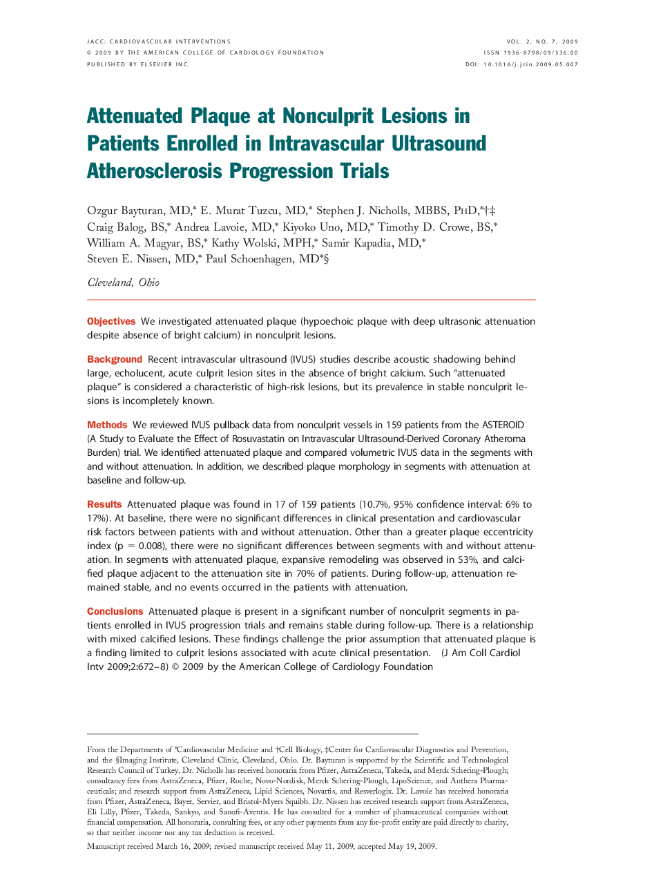 Attenuated Plaque at Nonculprit Lesions in Patients Enrolled in Intravascular Ultrasound Atherosclerosis Progression Trials 