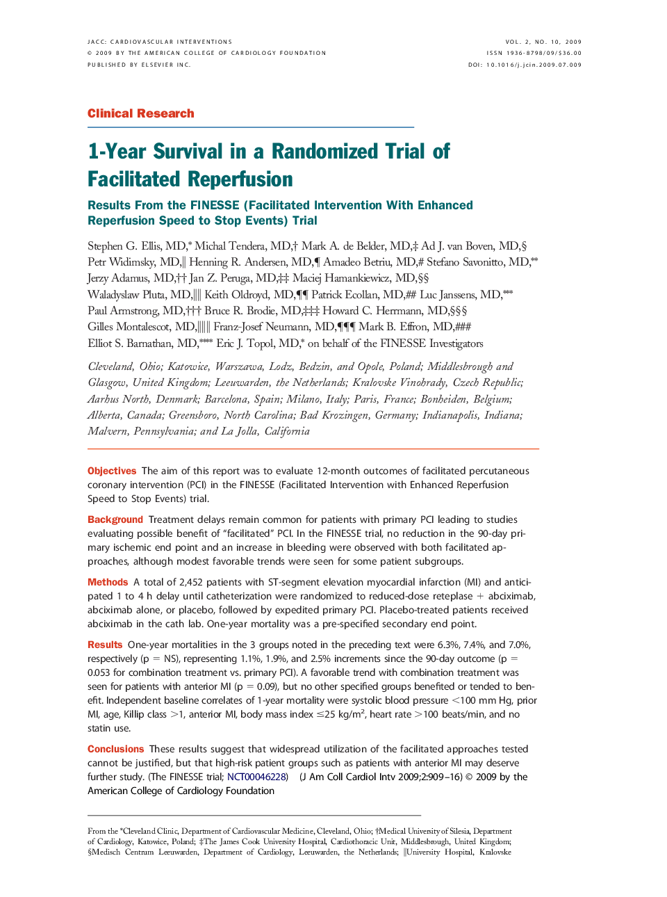 1-Year Survival in a Randomized Trial of Facilitated Reperfusion : Results From the FINESSE (Facilitated Intervention With Enhanced Reperfusion Speed to Stop Events) Trial