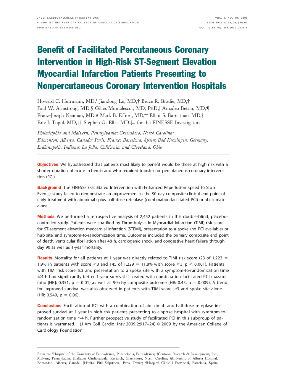 Benefit of Facilitated Percutaneous Coronary Intervention in High-Risk ST-Segment Elevation Myocardial Infarction Patients Presenting to Nonpercutaneous Coronary Intervention Hospitals 