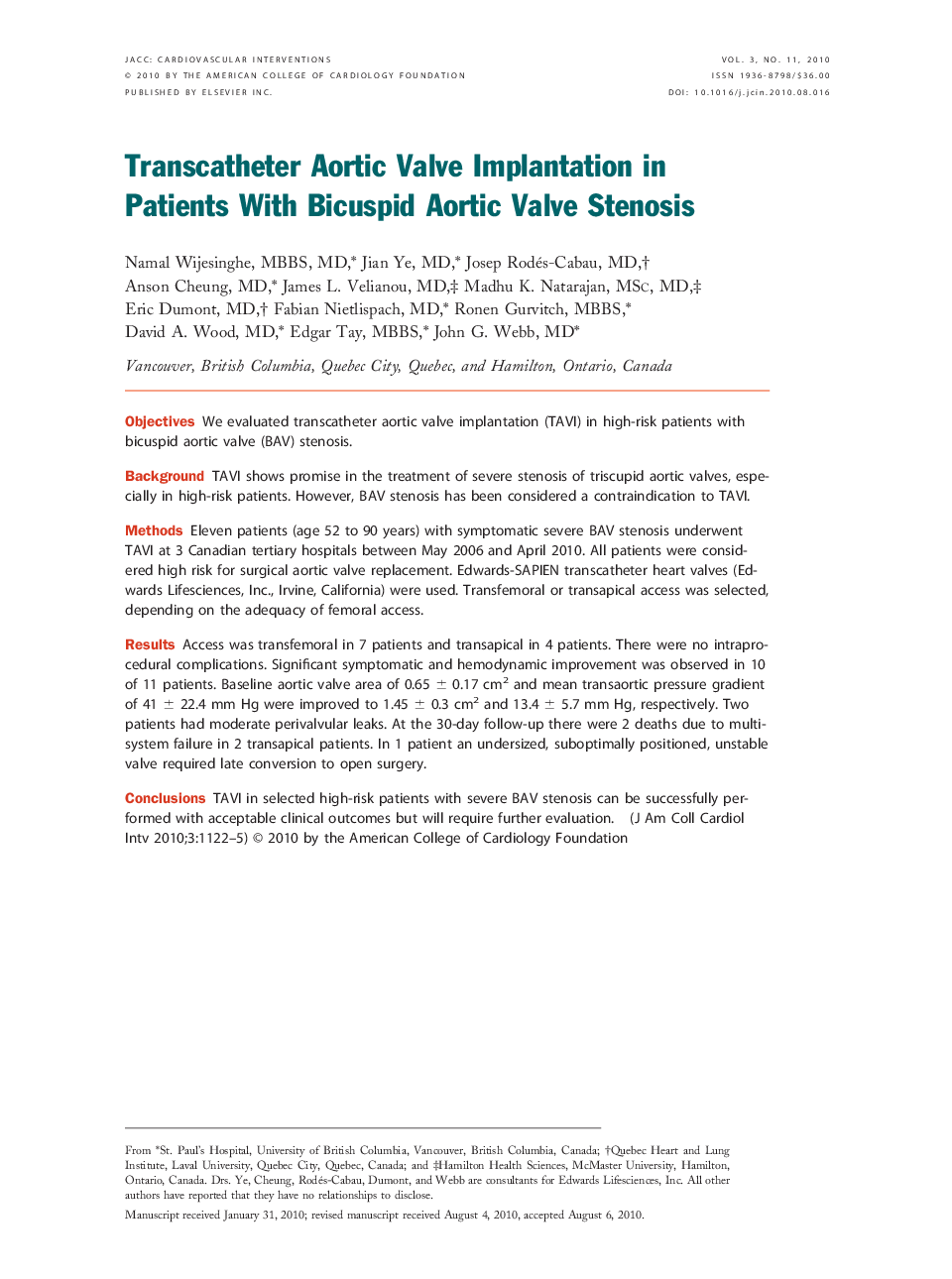 Transcatheter Aortic Valve Implantation in Patients With Bicuspid Aortic Valve Stenosis 