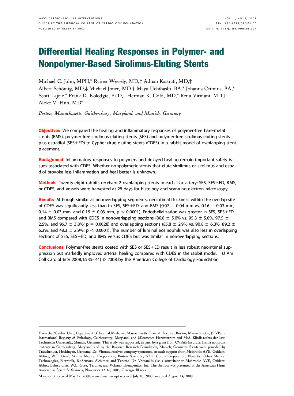 Differential Healing Responses in Polymer- and Nonpolymer-Based Sirolimus-Eluting Stents 