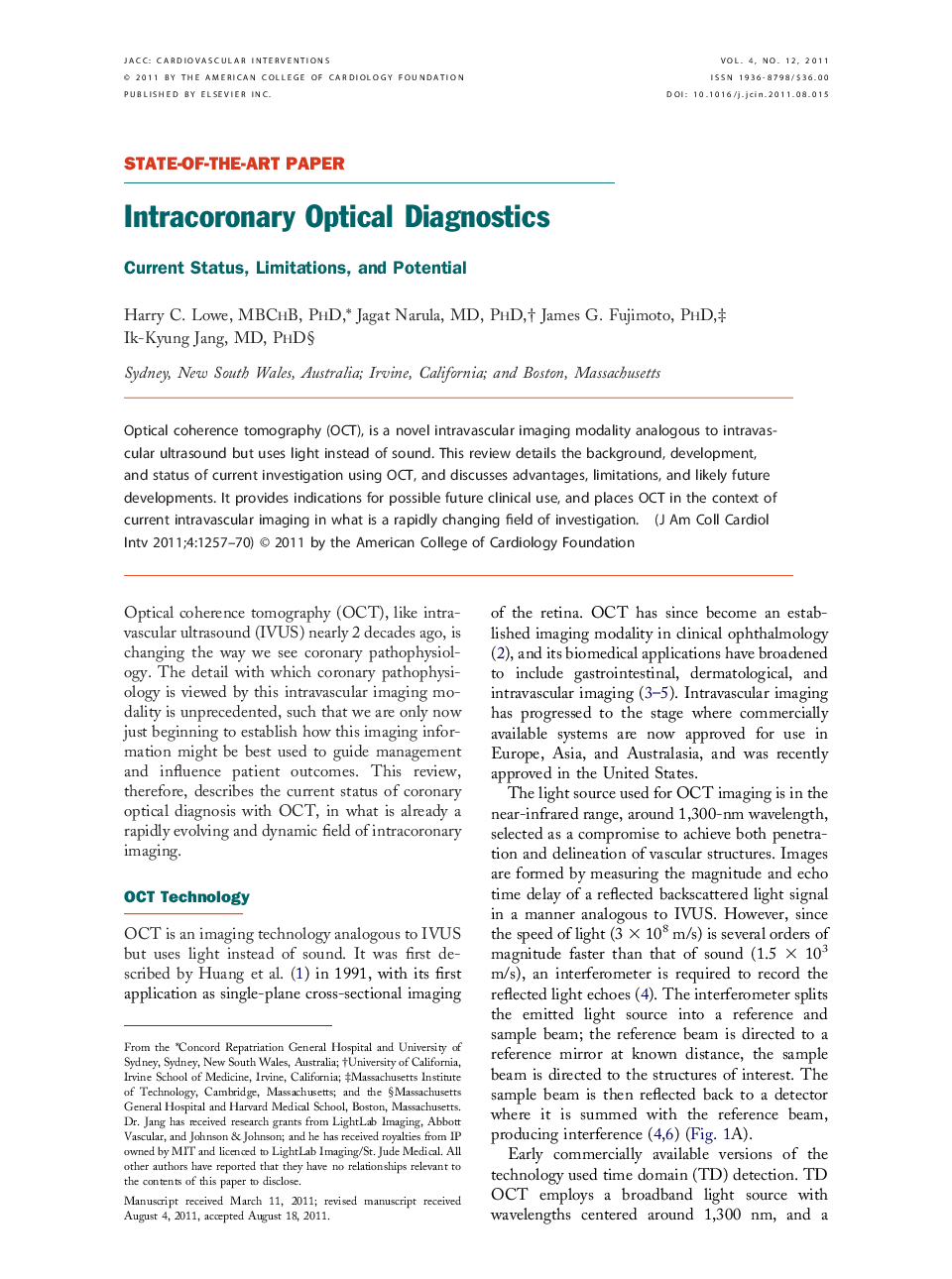 Intracoronary Optical Diagnostics : Current Status, Limitations, and Potential