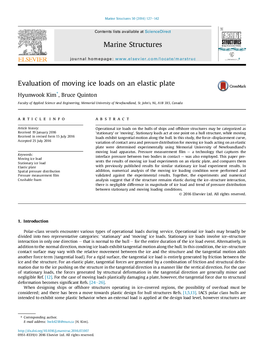 Evaluation of moving ice loads on an elastic plate