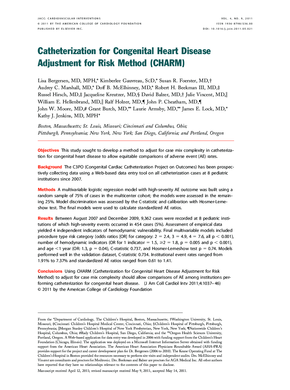 Catheterization for Congenital Heart Disease Adjustment for Risk Method (CHARM) 