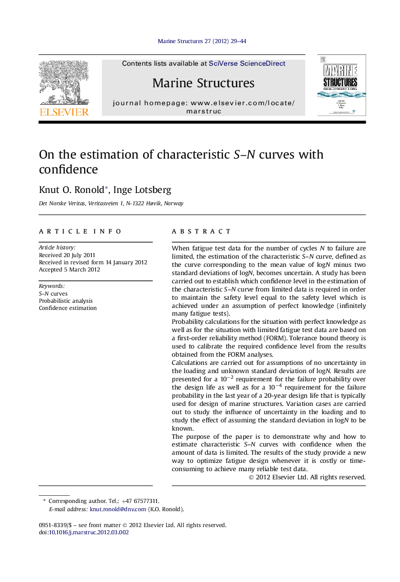 On the estimation of characteristic S–N curves with confidence