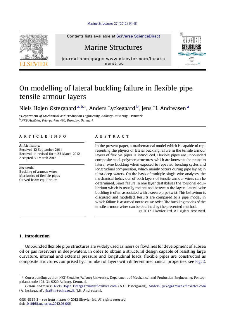عکس صفحه اول مقاله: On modelling of lateral buckling failure in flexible pipe tensile armour layers On modelling of lateral buckling failure in flexible pipe tensile armour layers