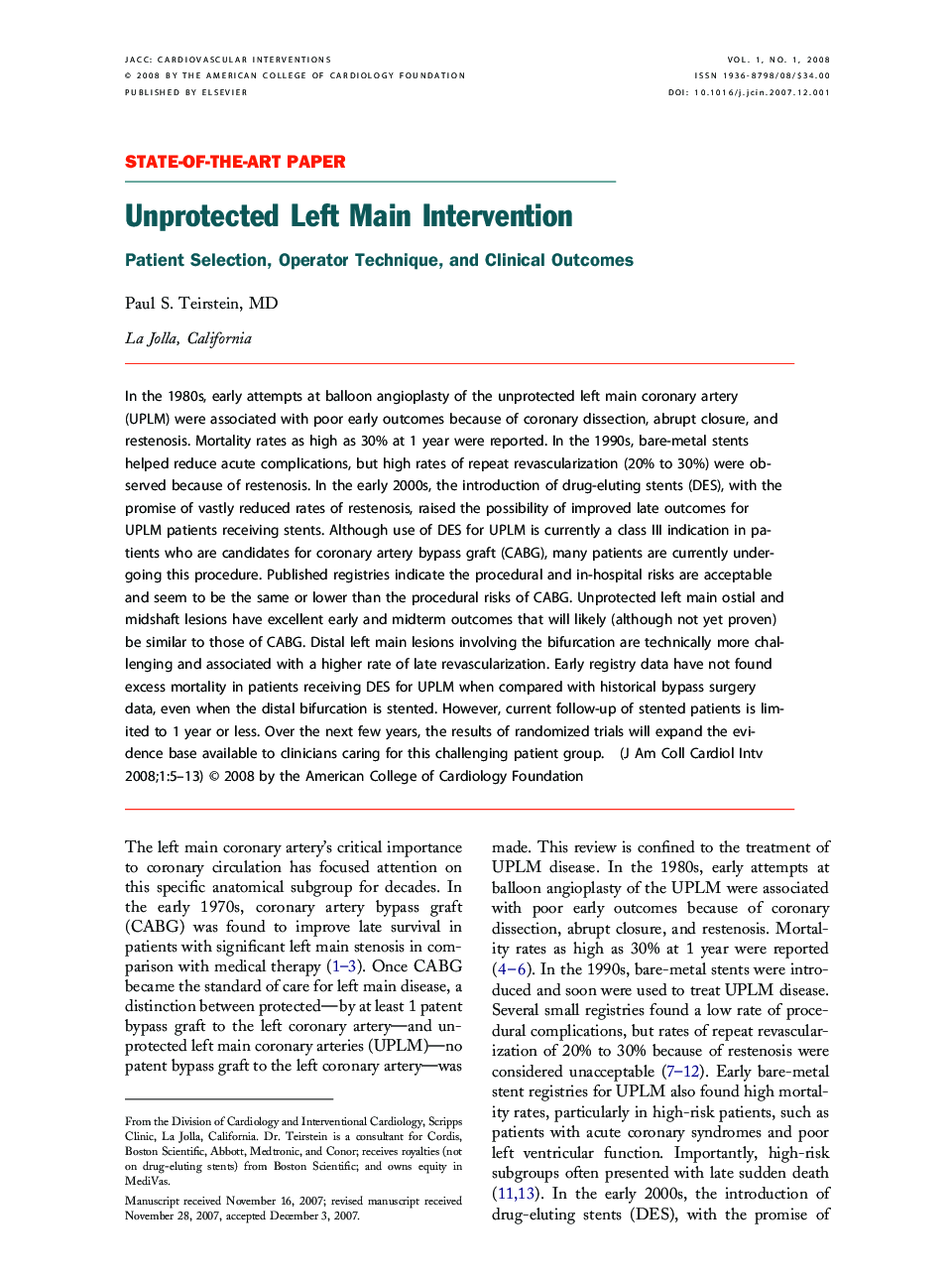 Unprotected Left Main Intervention