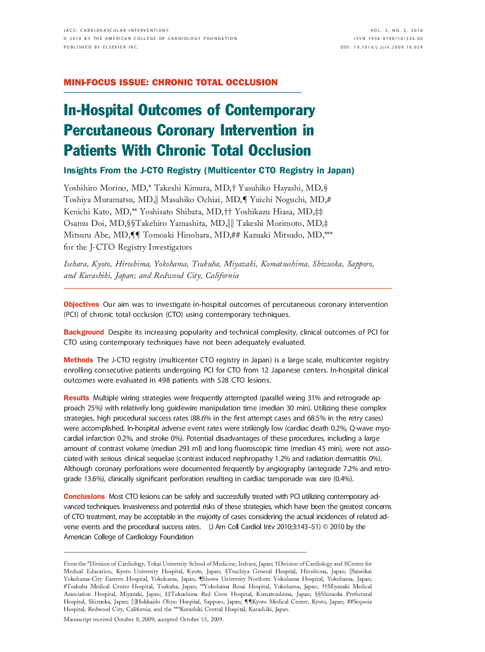 In-Hospital Outcomes of Contemporary Percutaneous Coronary Intervention in Patients With Chronic Total Occlusion: Insights From the J-CTO Registry (Multicenter CTO Registry in Japan)