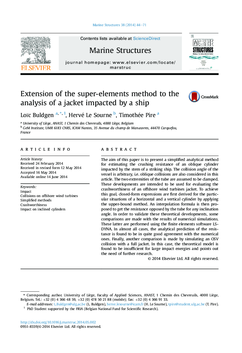 Extension of the super-elements method to the analysis of a jacket impacted by a ship