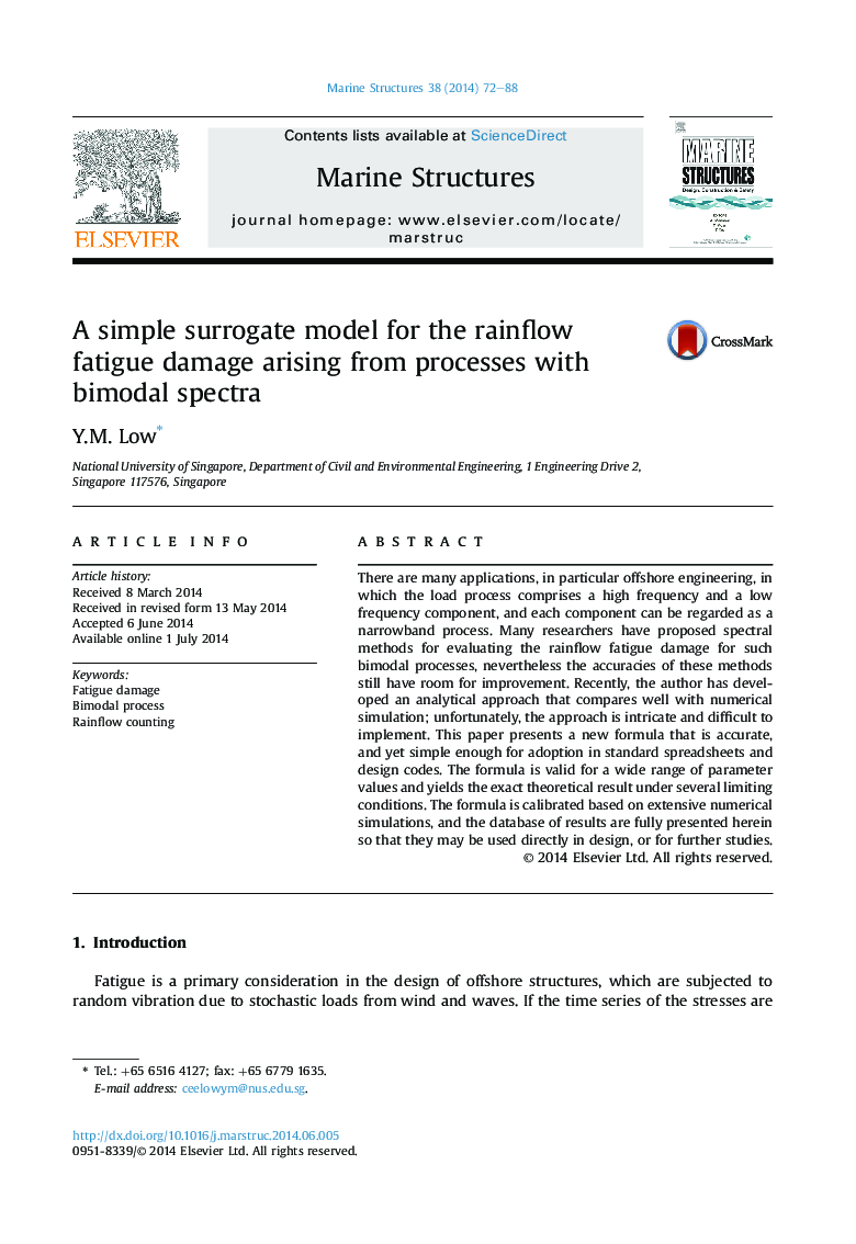 A simple surrogate model for the rainflow fatigue damage arising from processes with bimodal spectra