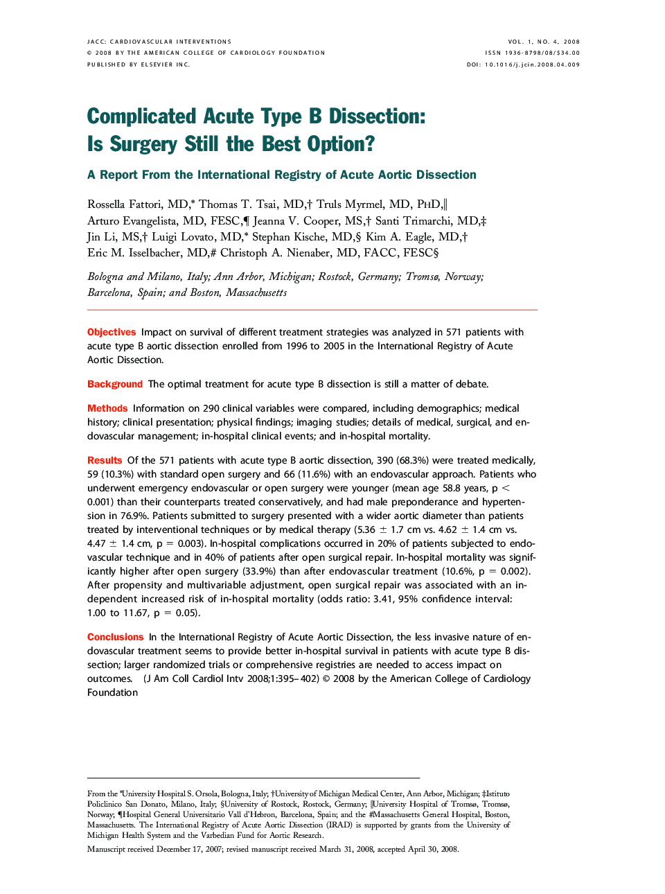 Complicated Acute Type B Dissection: Is Surgery Still the Best Option? : A Report From the International Registry of Acute Aortic Dissection