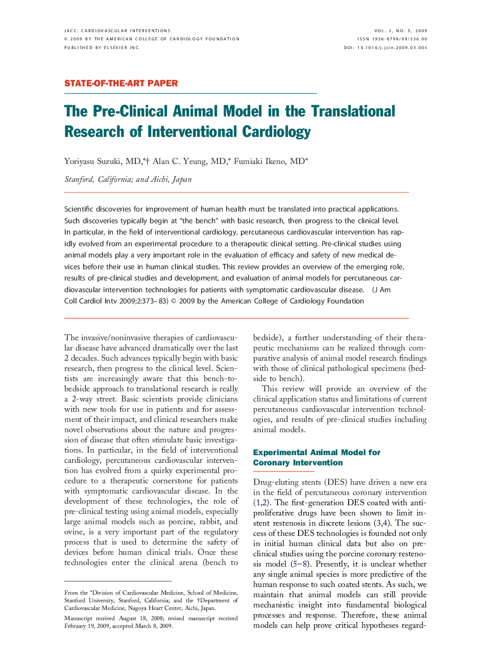 The Pre-Clinical Animal Model in the Translational Research of Interventional Cardiology