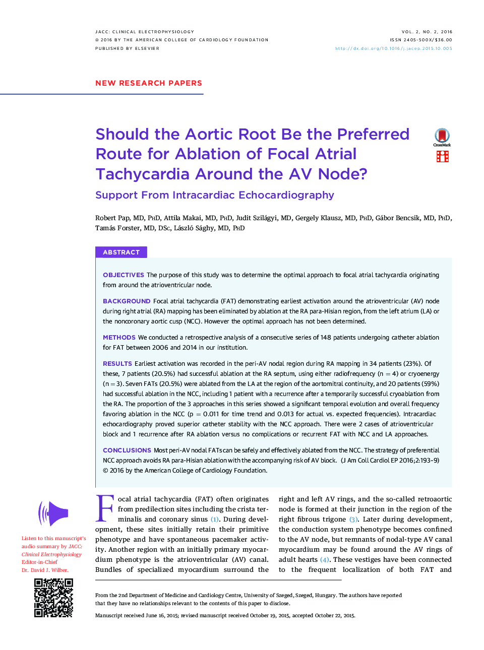 Should the Aortic Root Be the Preferred Route for Ablation of Focal Atrial Tachycardia Around the AV Node? : Support From Intracardiac Echocardiography