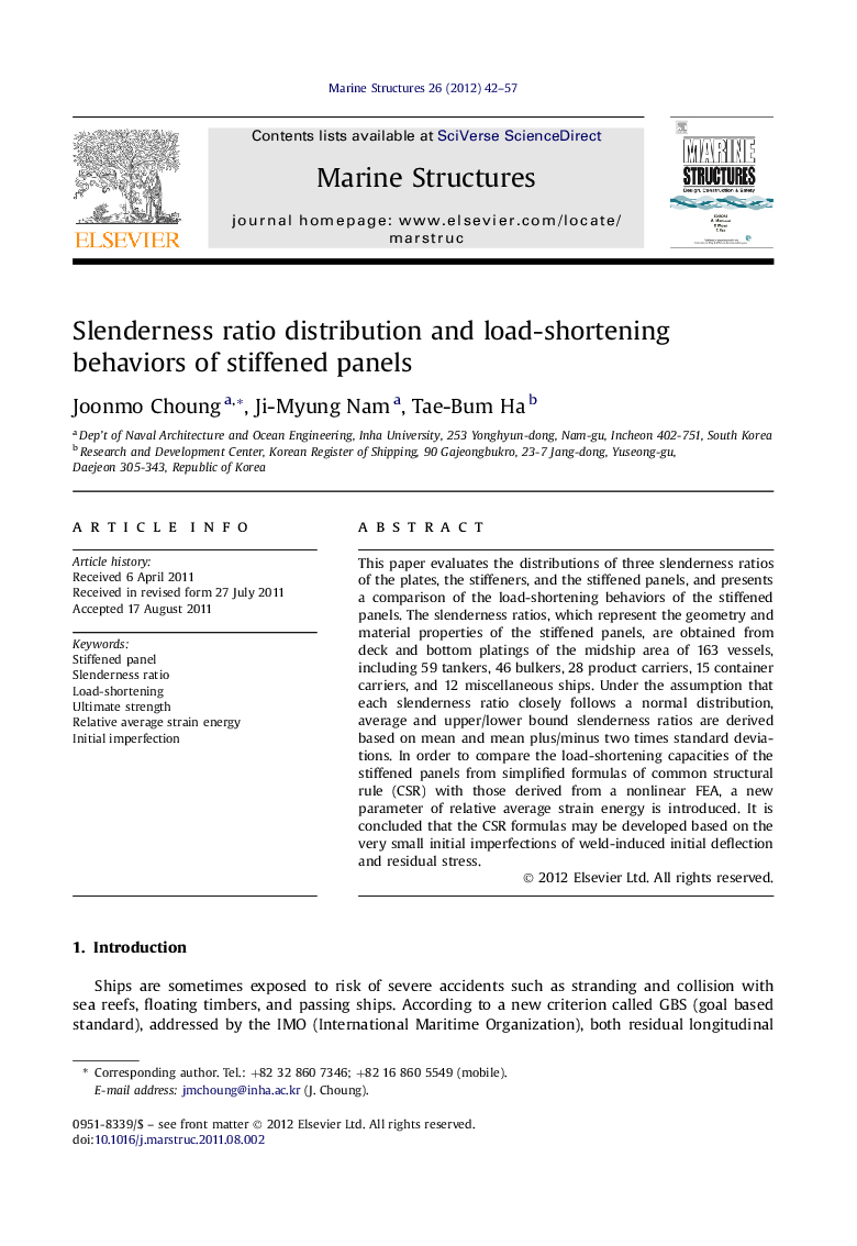 Slenderness ratio distribution and load-shortening behaviors of stiffened panels