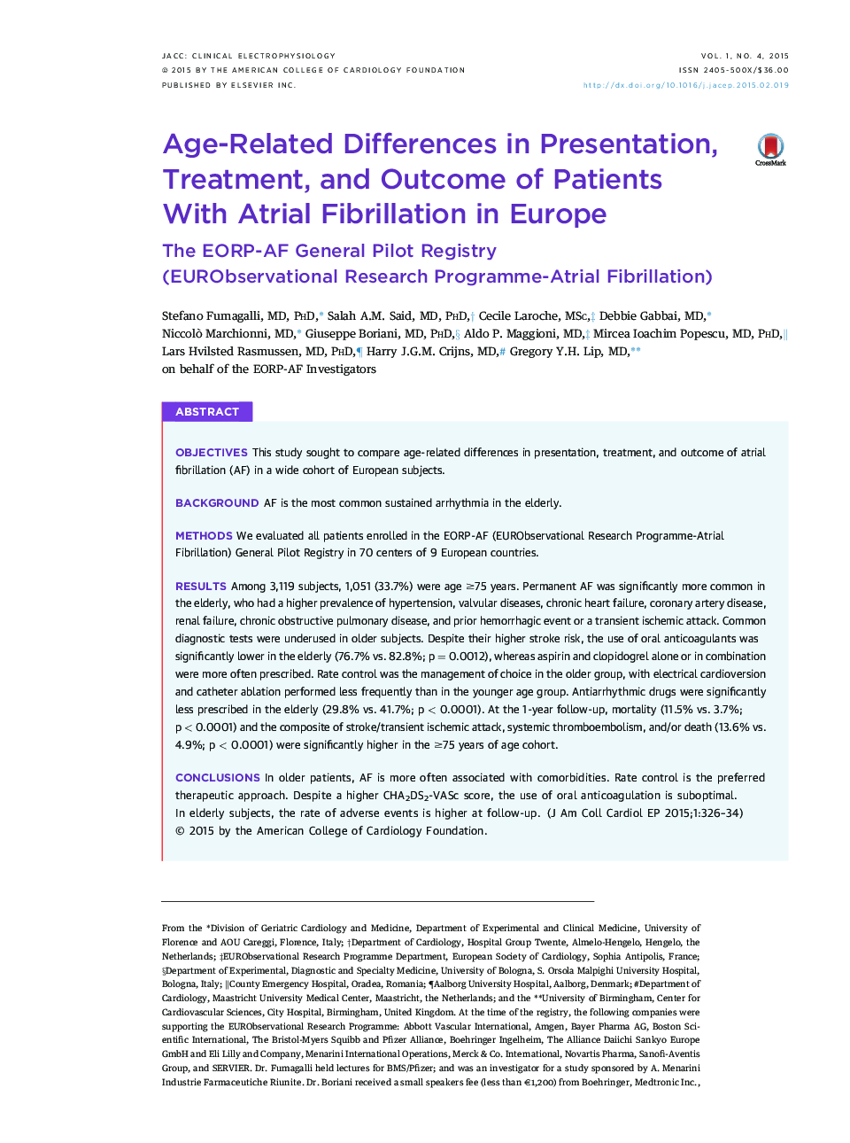 Age-Related Differences in Presentation, Treatment, and Outcome of Patients With Atrial Fibrillation in Europe : The EORP-AF General Pilot Registry (EURObservational Research Programme-Atrial Fibrillation)