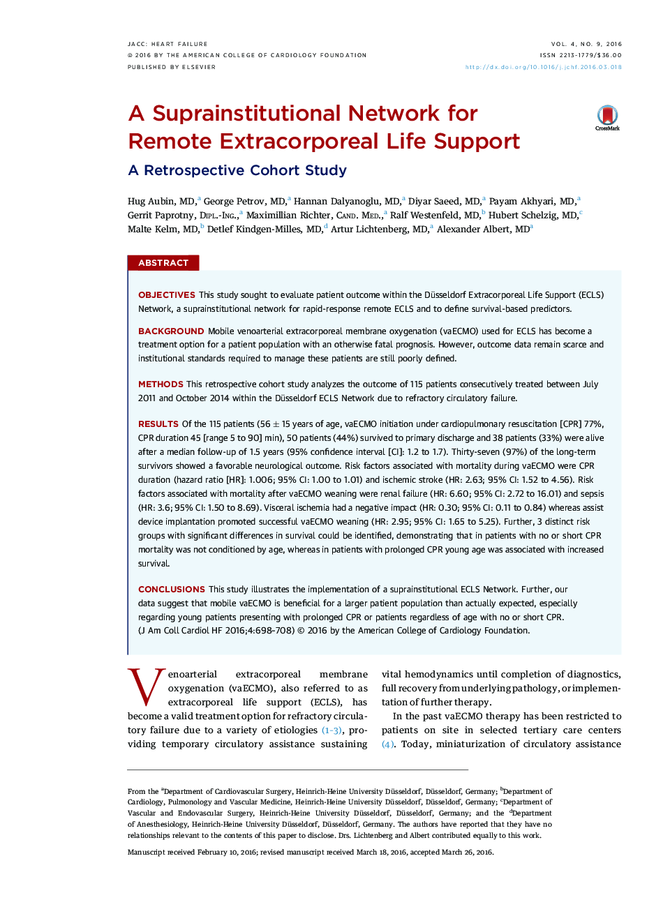A Suprainstitutional Network for Remote Extracorporeal Life Support : A Retrospective Cohort Study