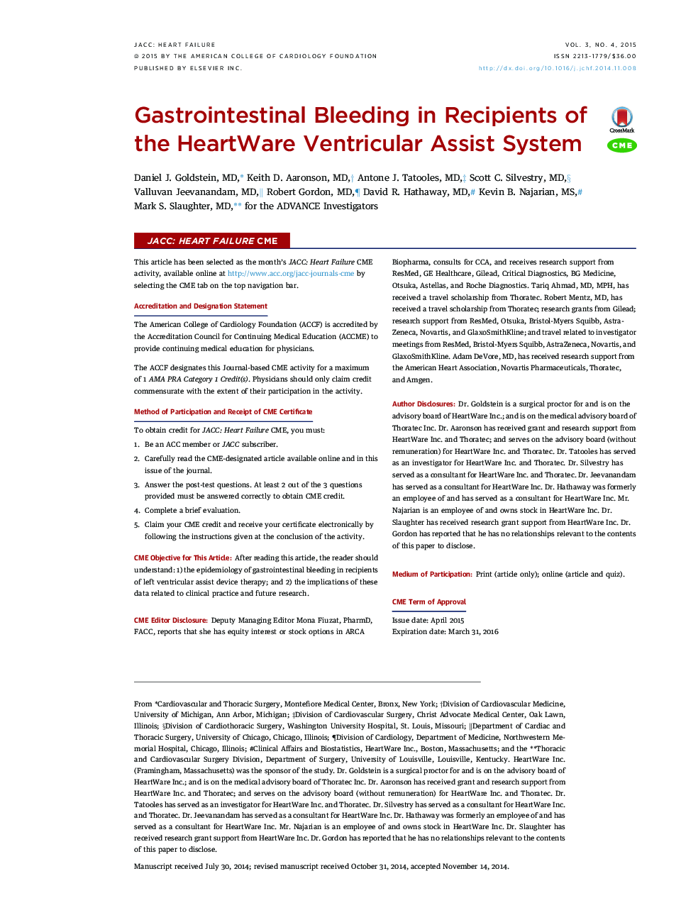 Gastrointestinal Bleeding in Recipients of the HeartWare Ventricular Assist System 