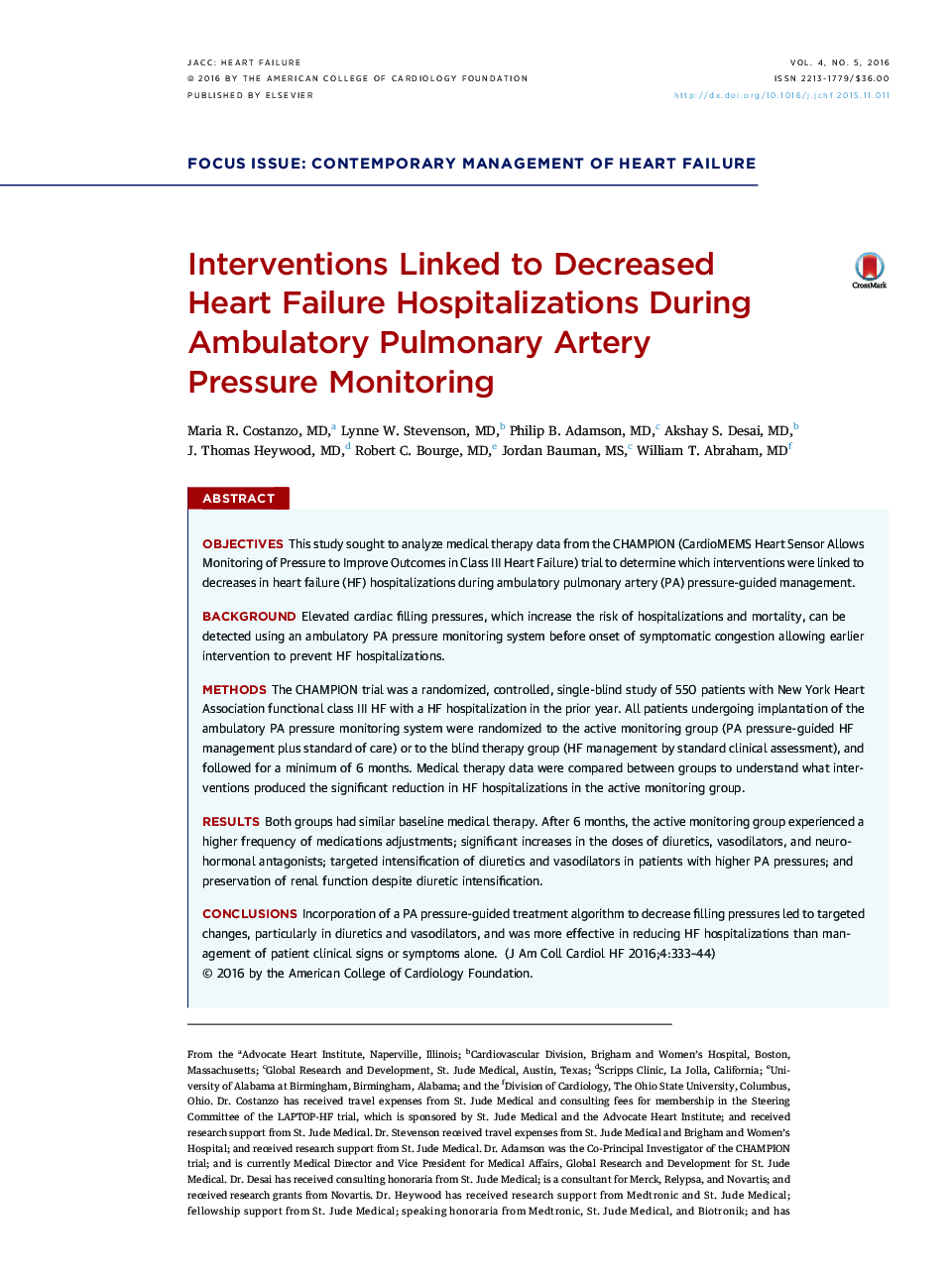 Interventions Linked to Decreased Heart Failure Hospitalizations During Ambulatory Pulmonary Artery Pressure Monitoring 