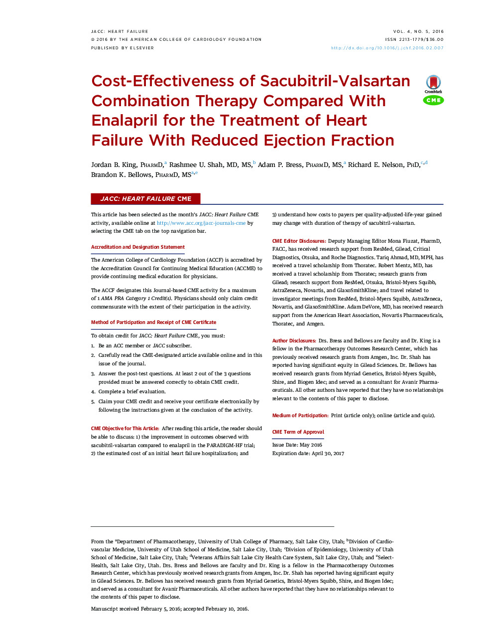 Cost-Effectiveness of Sacubitril-Valsartan Combination Therapy Compared With Enalapril for the Treatment of Heart Failure With Reduced Ejection Fraction 