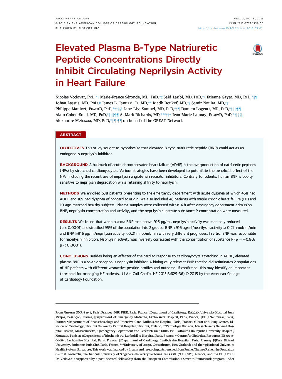 Elevated Plasma B-Type Natriuretic Peptide Concentrations Directly Inhibit Circulating Neprilysin Activity in Heart Failure 