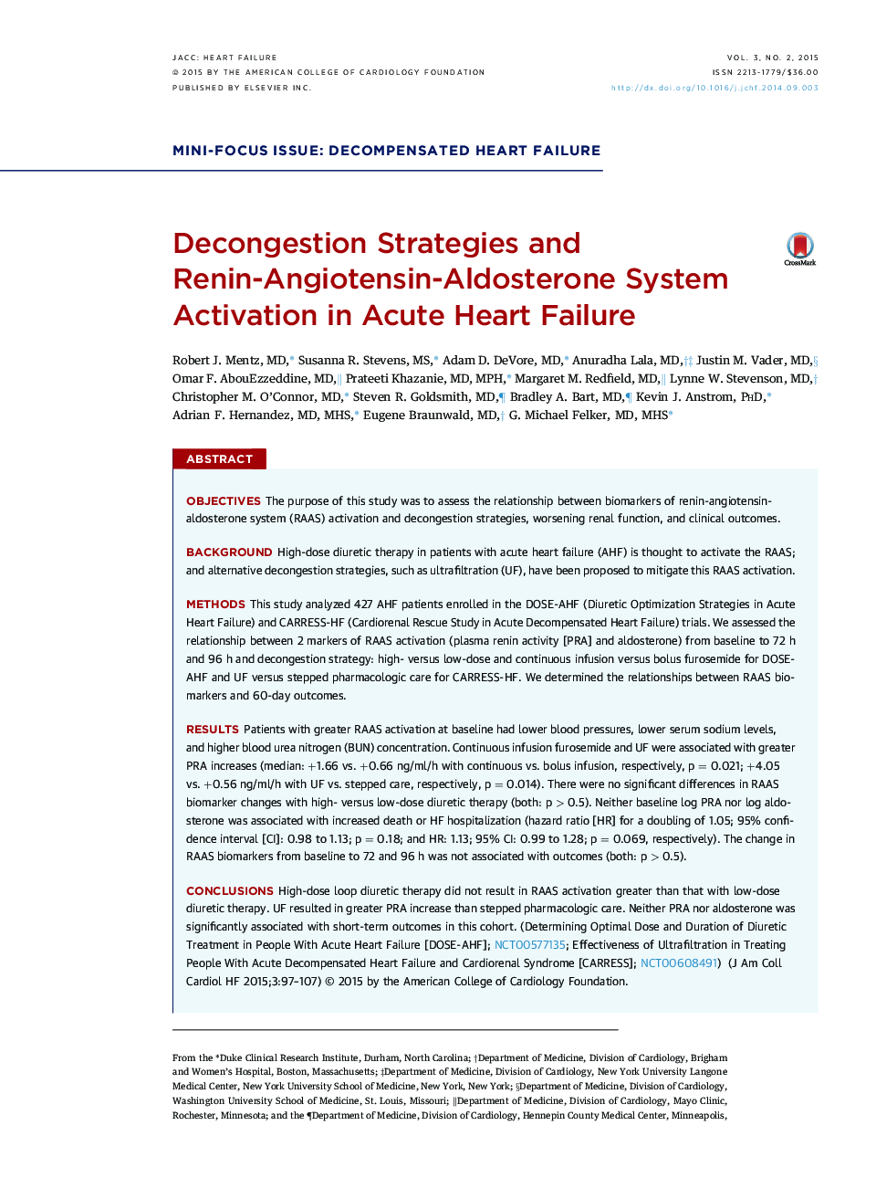 Decongestion Strategies and Renin-Angiotensin-Aldosterone System Activation in Acute Heart Failure 