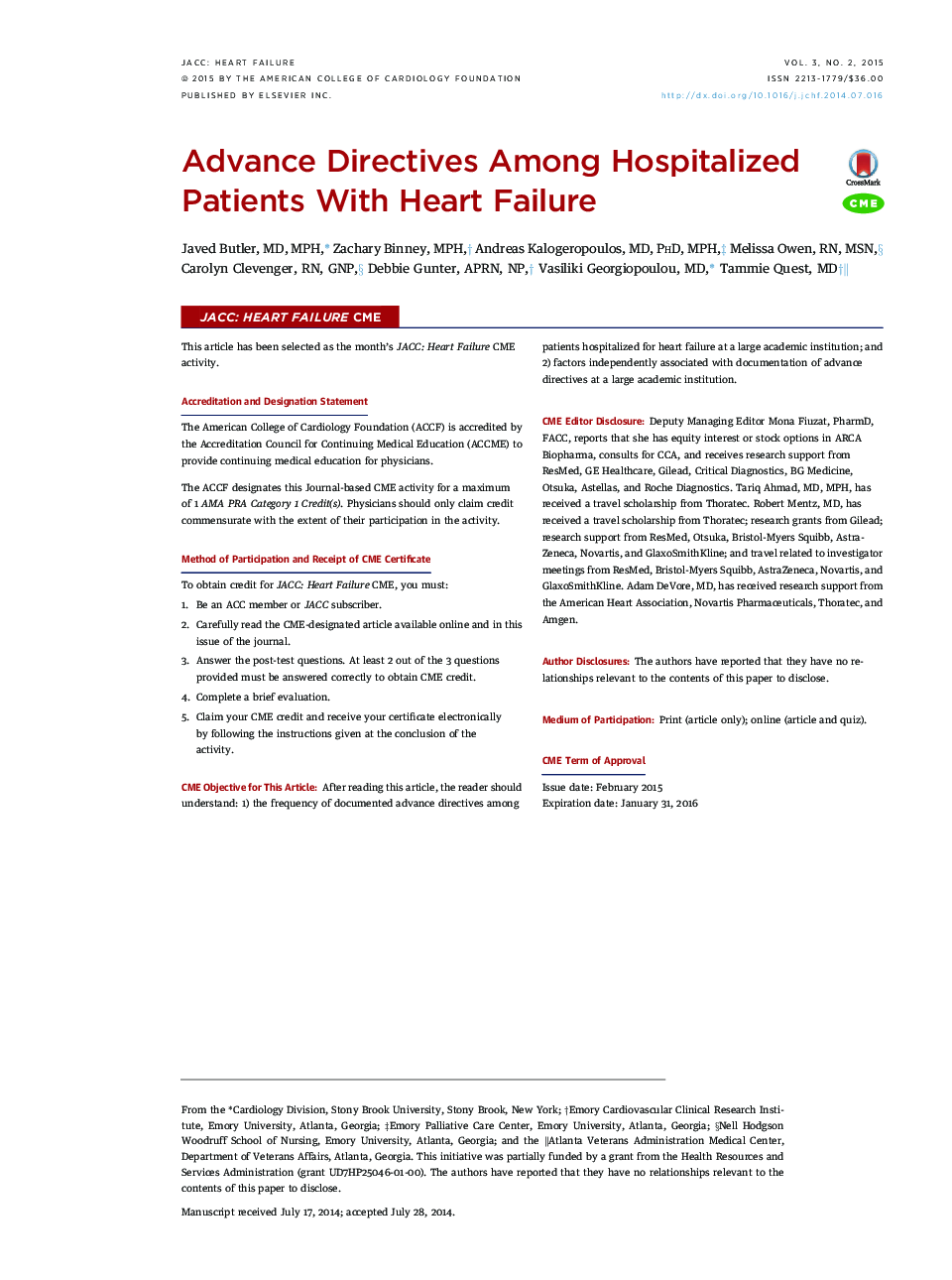 Advance Directives Among Hospitalized Patients With Heart Failure 