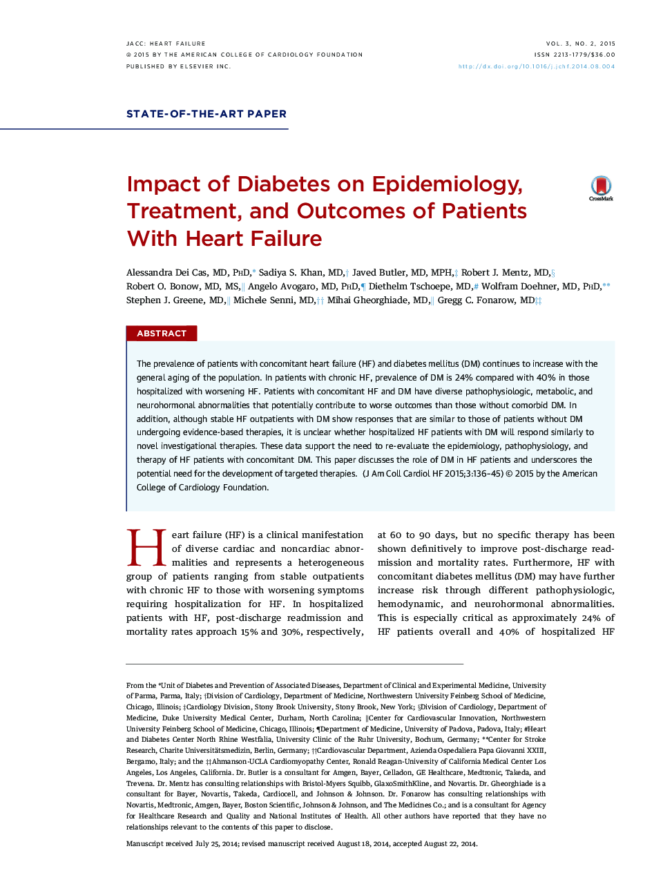 تأثیر دیابت بر اپیدمیولوژی، درمان و نتایج بیماران مبتلا به نارسایی قلب 