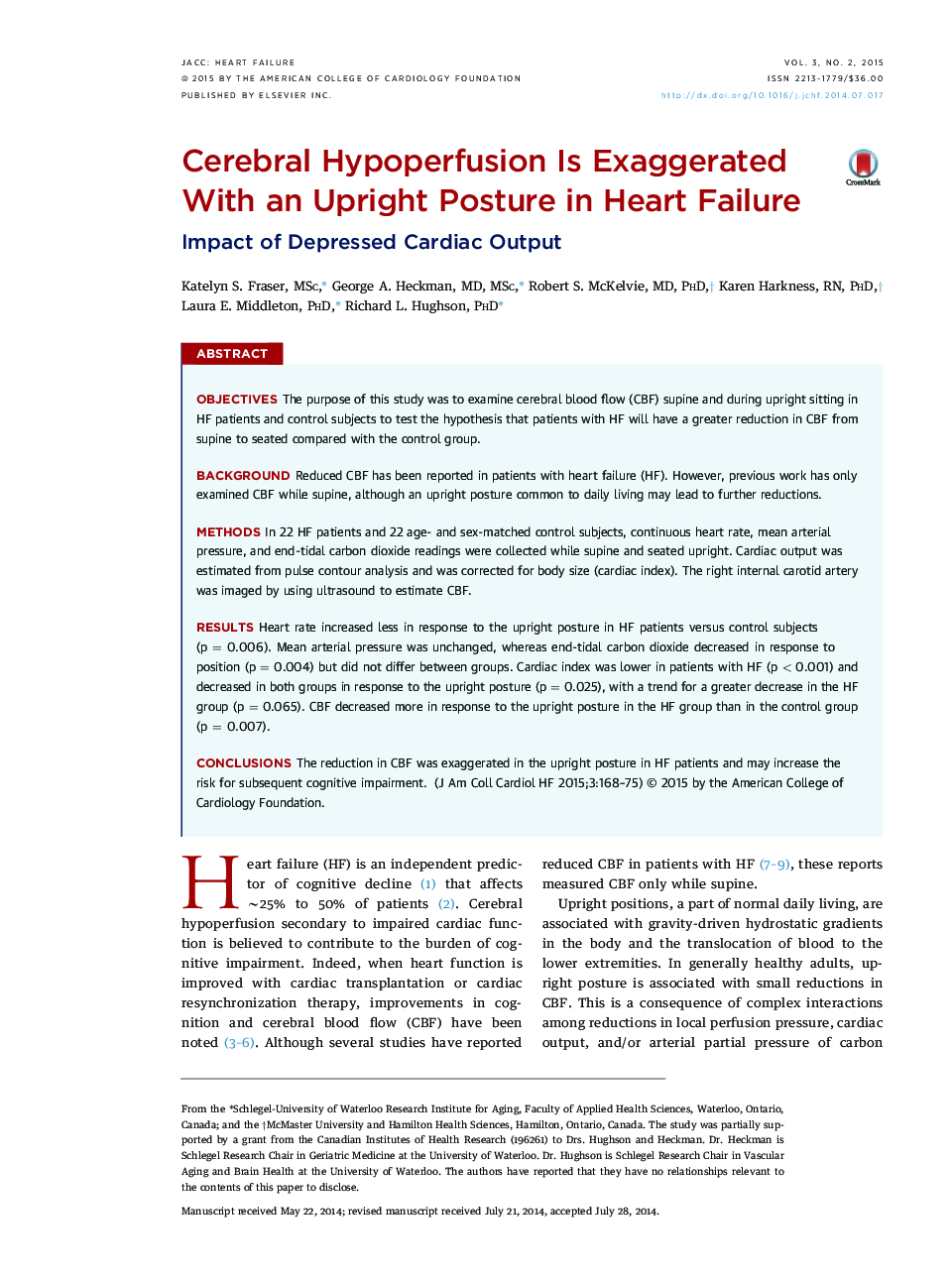 Cerebral Hypoperfusion Is Exaggerated With an Upright Posture in Heart Failure : Impact of Depressed Cardiac Output