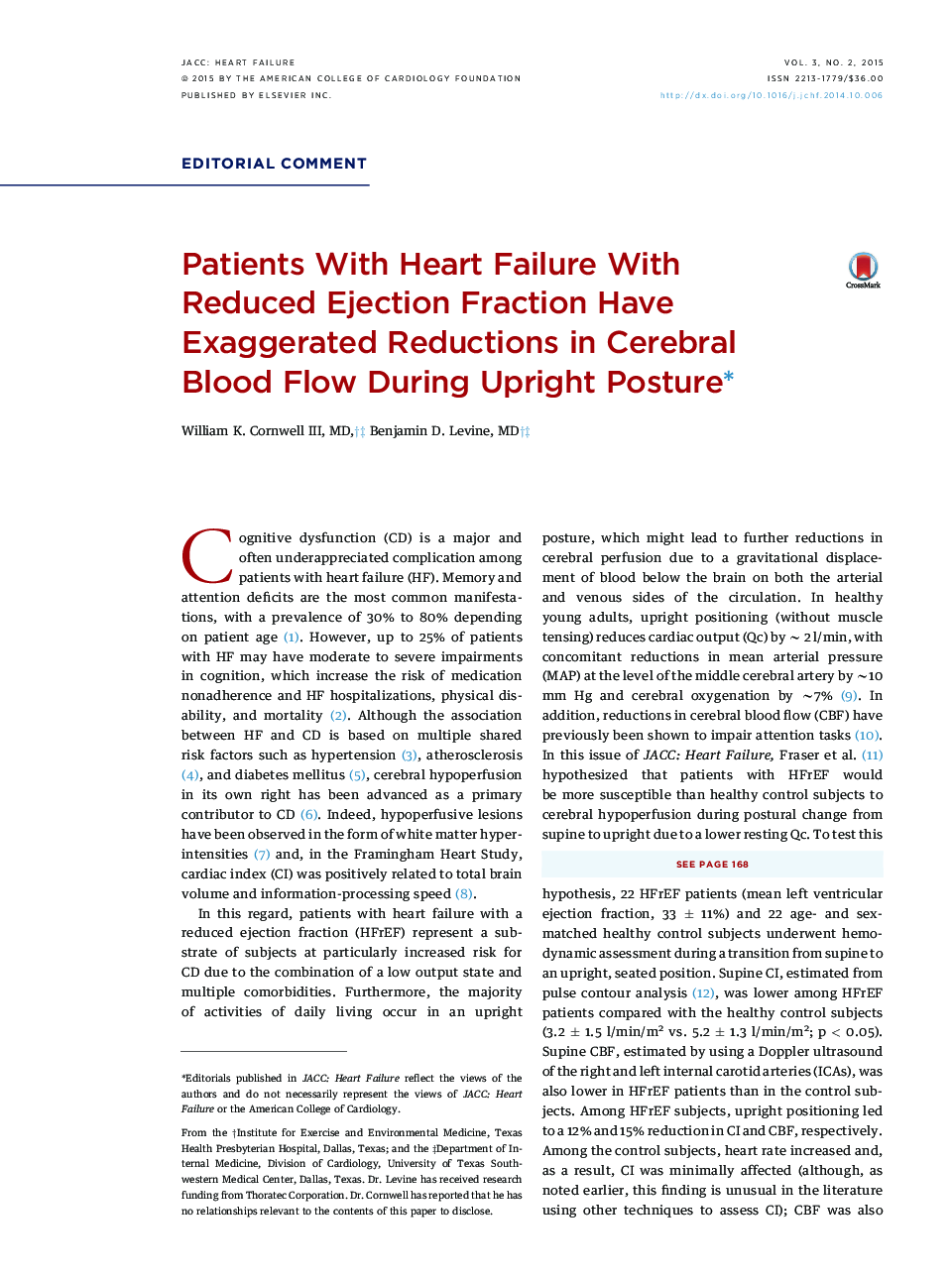 Patients With Heart Failure With ReducedÂ Ejection Fraction Have Exaggerated Reductions in Cerebral BloodÂ Flow During Upright Postureâ