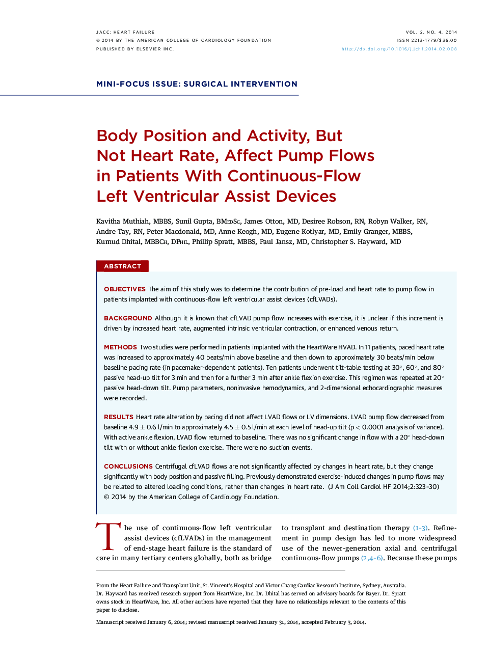 Body Position and Activity, But Not Heart Rate, Affect Pump Flows in Patients With Continuous-Flow Left Ventricular Assist Devices