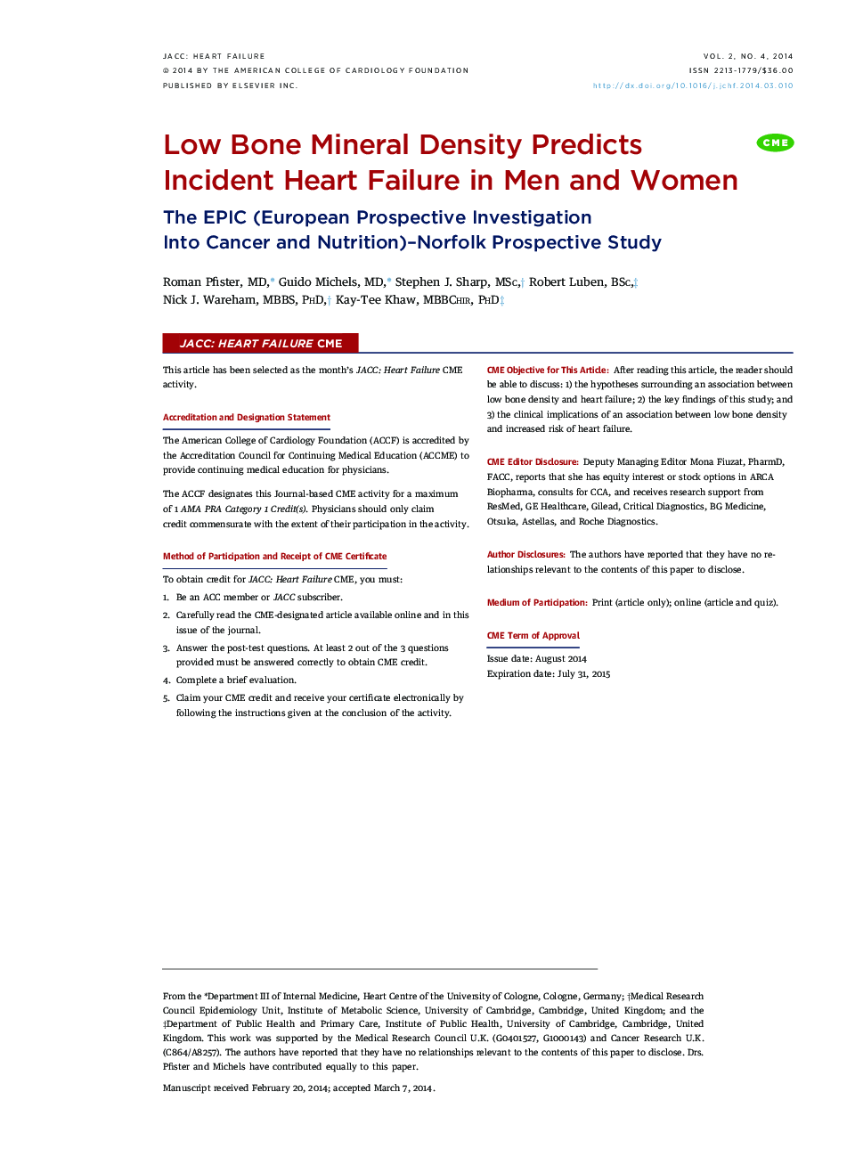 Low Bone Mineral Density Predicts Incident Heart Failure in Men and Women : The EPIC (European Prospective Investigation Into Cancer and Nutrition)–Norfolk Prospective Study