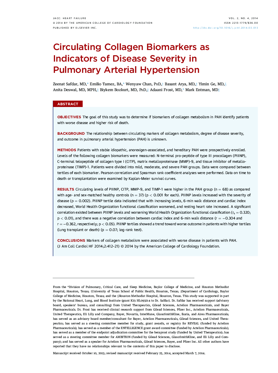 Circulating Collagen Biomarkers as Indicators of Disease Severity in Pulmonary Arterial Hypertension 