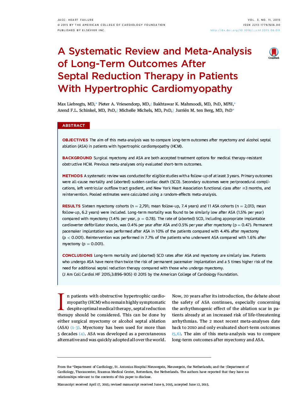 یک بررسی سیستماتیک و متا آنالیز نتایج بلند مدت پس از درمان سپتال در بیماران مبتلا به کراتومیوپاتی هیپرتروفی 