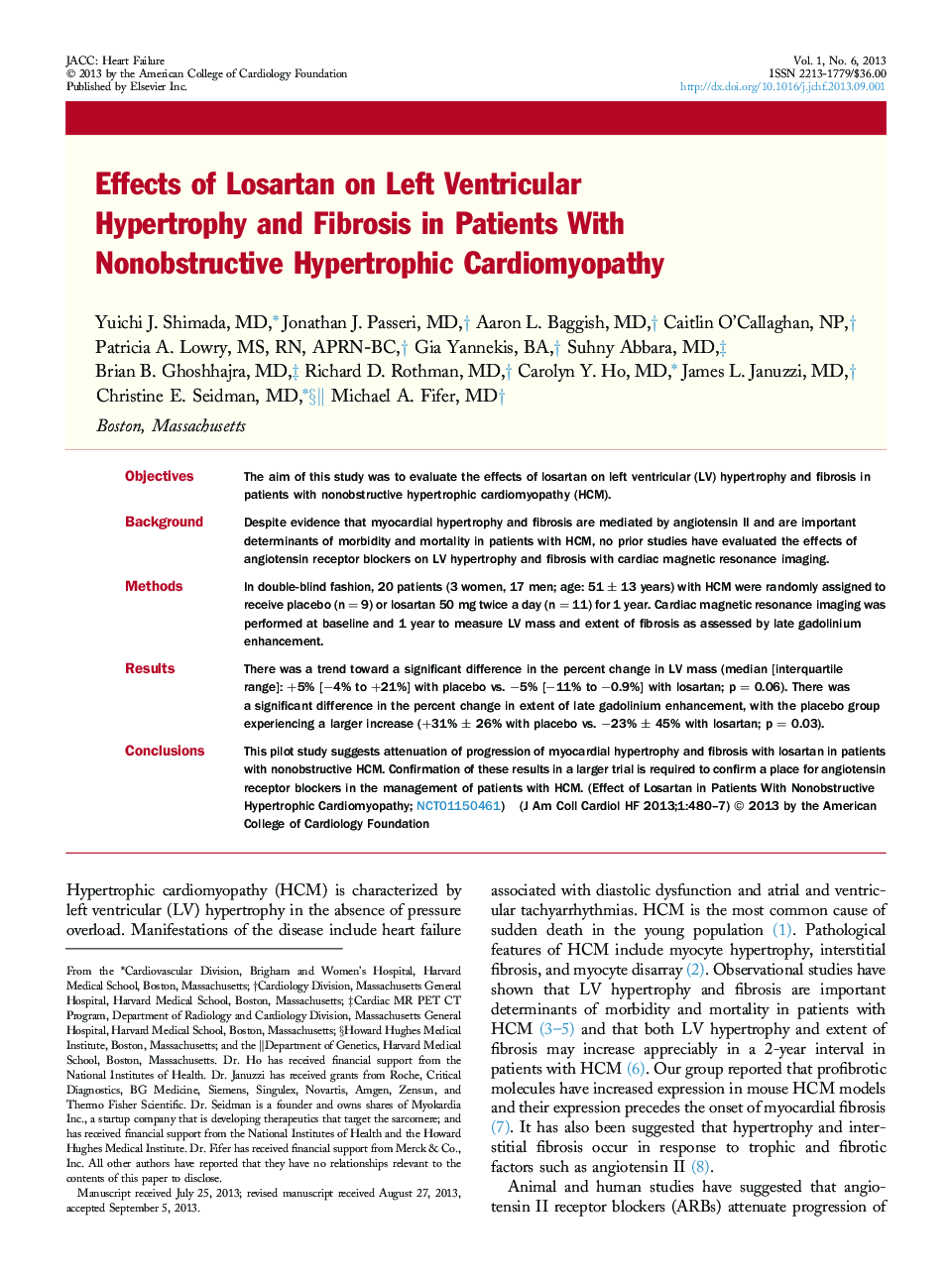 Effects of Losartan on Left Ventricular Hypertrophy and Fibrosis in Patients With Nonobstructive Hypertrophic Cardiomyopathy 